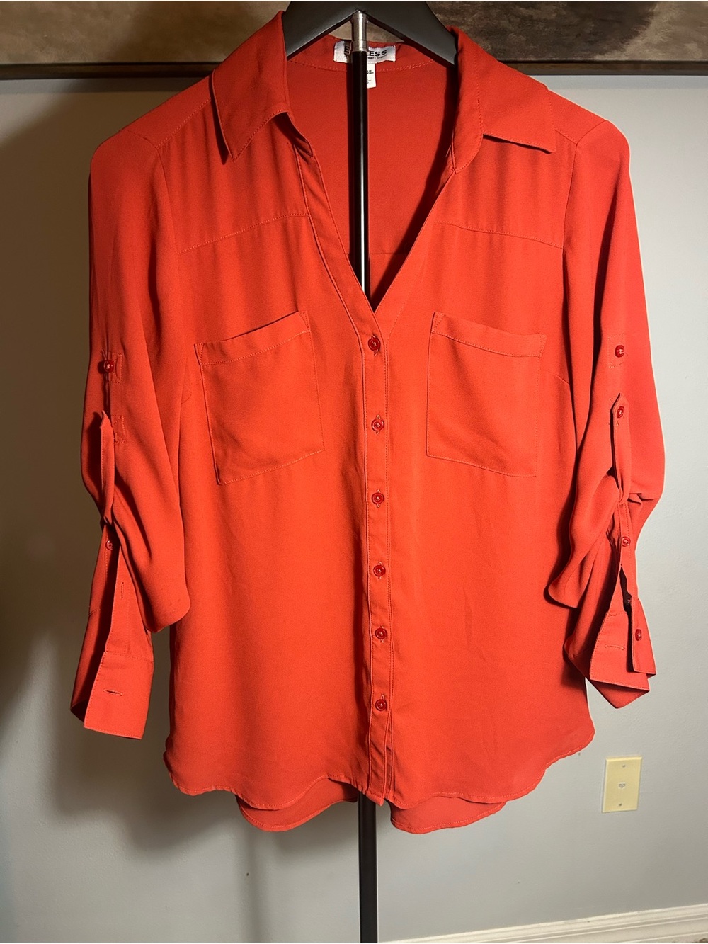 Express The Portofino Shirt Orange Button-Down Collared Blouse